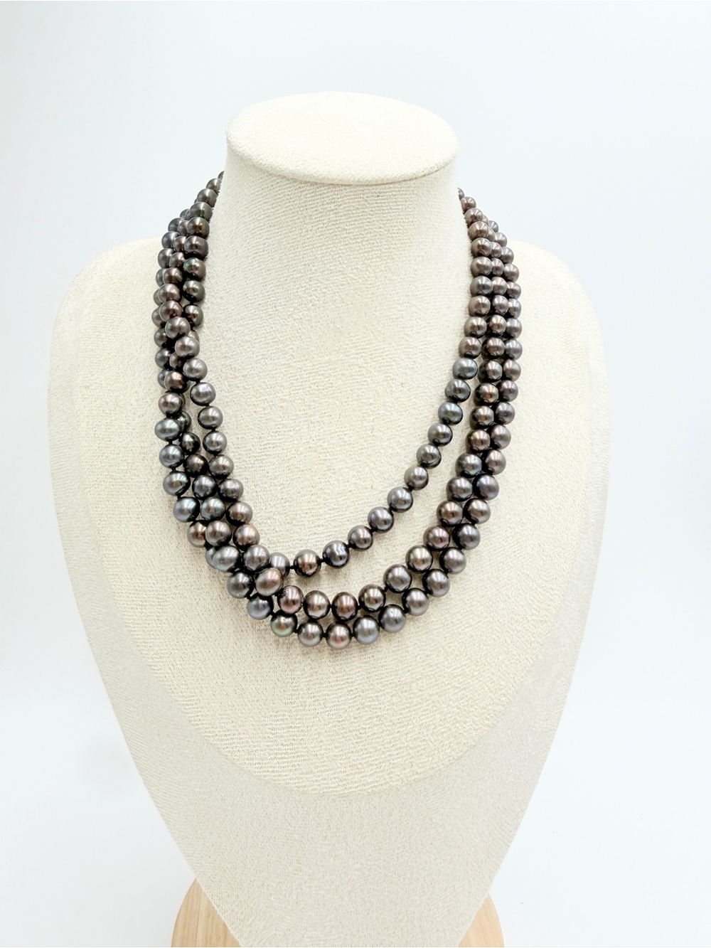 Vintage Black Peacock Freshwater Pearl Multi Strand Necklace